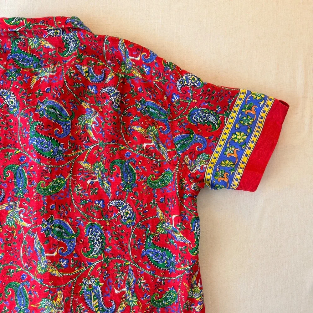 Polo Ralph Lauren Paisley Crane Linen Button Down Shirt Mens Large Red